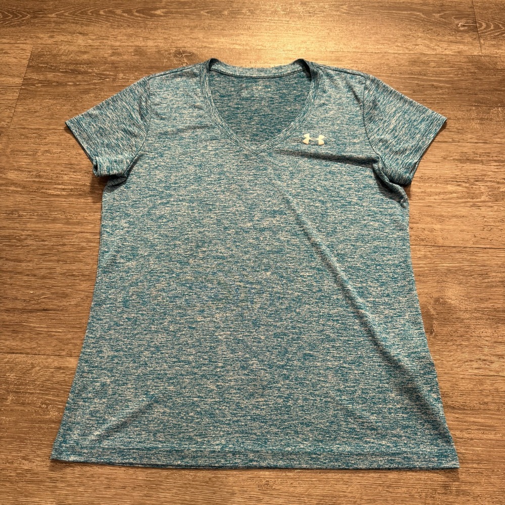 Under Armour Shirt Womens Medium Blue‎ V Neck Short Sleeve Outdoor Stretch Adult